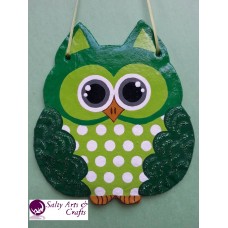 Owl Decor - Owl Wall Hanging - Owl Wall Decor - Green Owl Decor - Green Owl Nursery Decor - Polka Dot Owl - Wall Hanging - Salt Dough